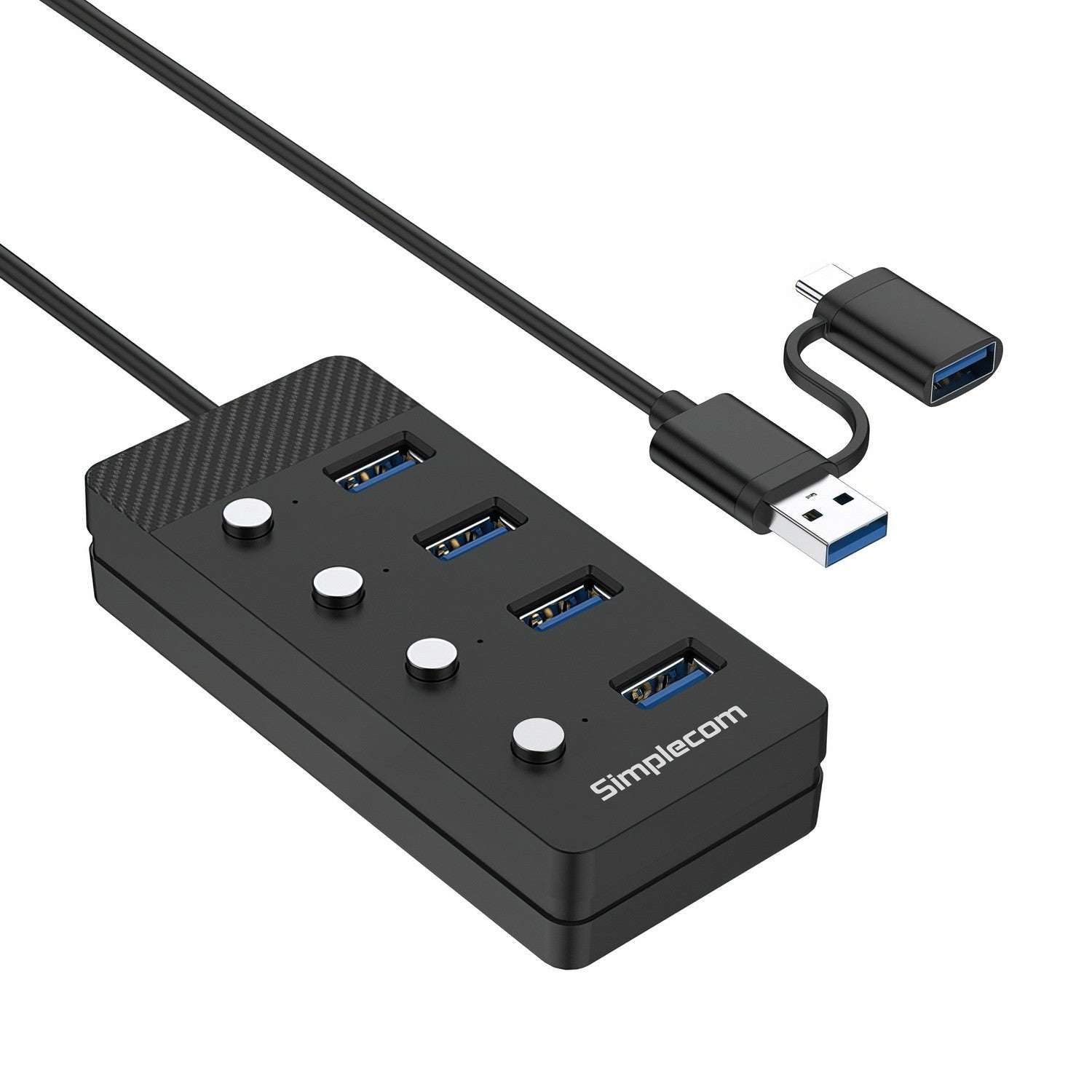 Simplecom CH345C SuperSpeed USB-A and USB-C to 4-Port USB 3.0 Hub 5Gbps Individual Switches and Power Adapter - Image 2