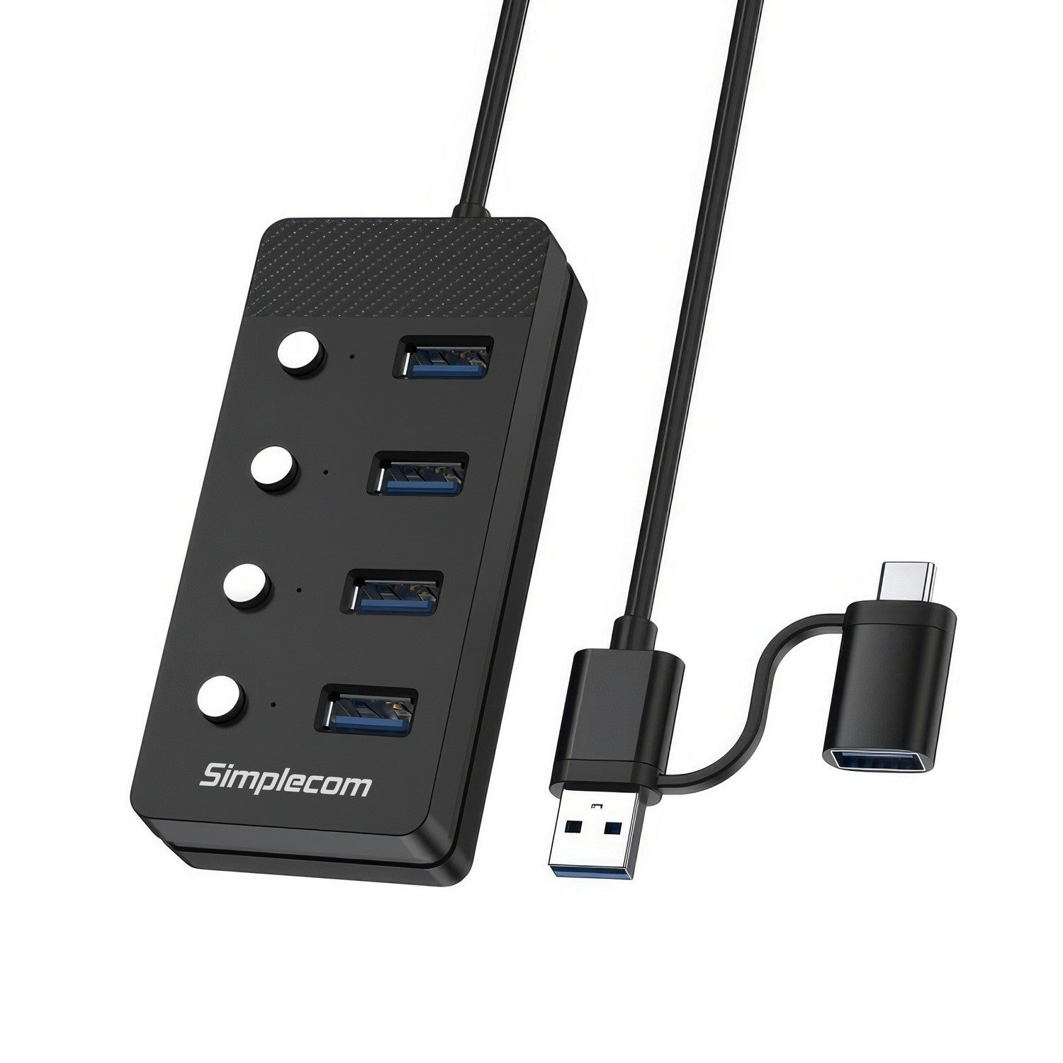 Simplecom CH345C SuperSpeed USB-A and USB-C to 4-Port USB 3.0 Hub 5Gbps Individual Switches and Power Adapter - Image 3