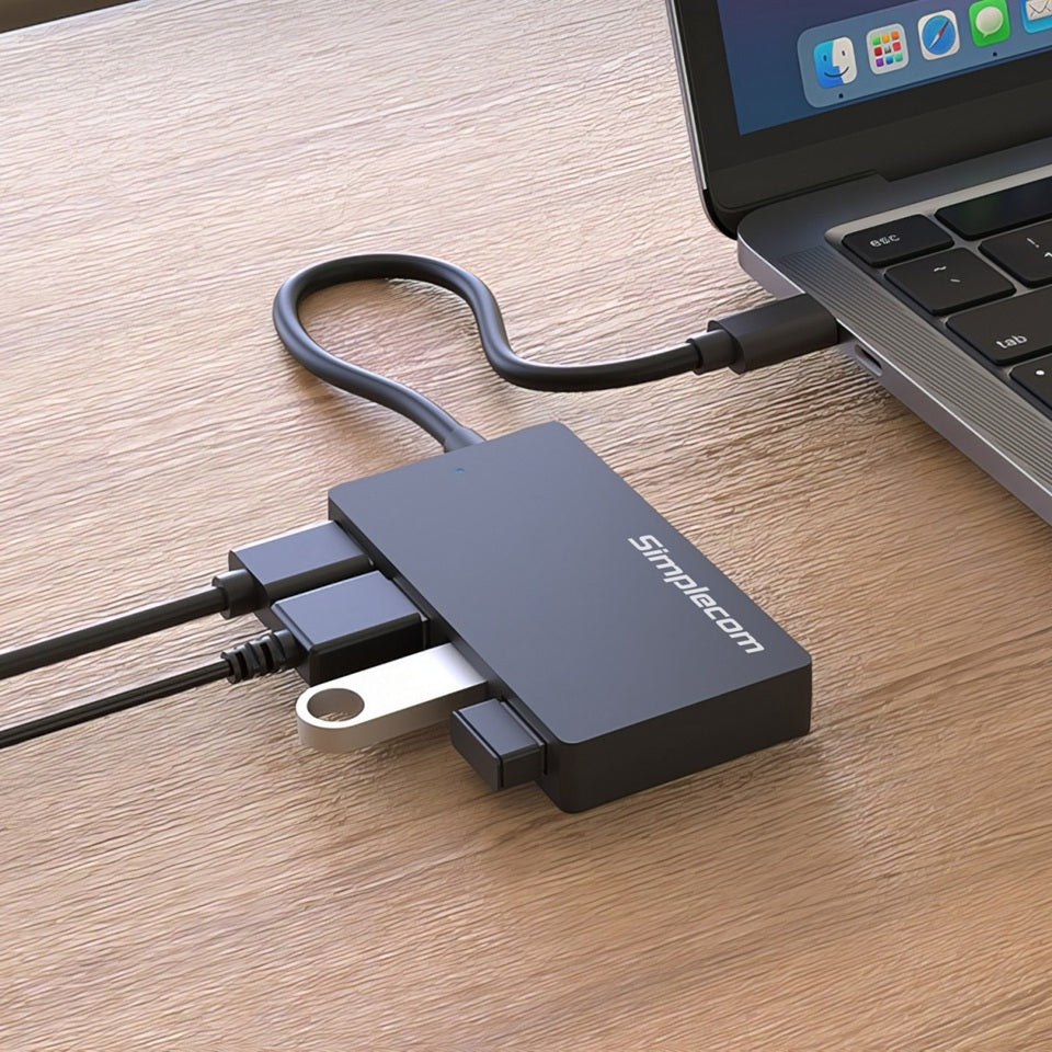 Simplecom CH352 USB-A to 4xPort SuperSpeed USB 3.2 Gen1, 5Gbps, plug & play, bus-powered, ABS, 76×41×11mm, 35g, 15cm cable, Win/macOS/Linux compatible - Image 4