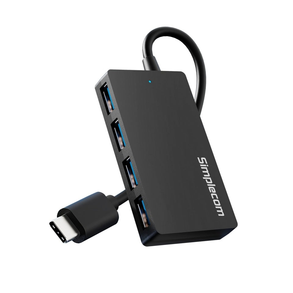 Simplecom CH352 USB-A to 4xPort SuperSpeed USB 3.2 Gen1, 5Gbps, plug & play, bus-powered, ABS, 76×41×11mm, 35g, 15cm cable, Win/macOS/Linux compatible - Image 1