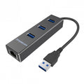 Simplecom CHN410 Black Aluminium 3 Port USB 3.0 HUB with Gigabit Ethernet Adapter 1000Mbps for PC MAC (LS) - Image 1