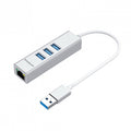 Simplecom CHN420 Silver Aluminium 3 Port SuperSpeed USB HUB with Gigabit Ethernet Adapter - Image 1