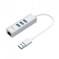 Simplecom CHN420 Silver Aluminium 3 Port SuperSpeed USB HUB with Gigabit Ethernet Adapter - Image 1
