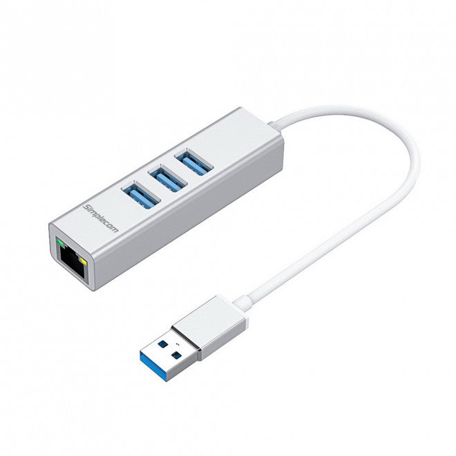 Simplecom CHN420 Silver Aluminium 3 Port SuperSpeed USB HUB with Gigabit Ethernet Adapter - Image 2