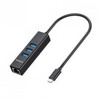 Simplecom CHN421 Black Aluminium USB-C to 3 Port USB HUB with Gigabit Ethernet Adapter - Image 2