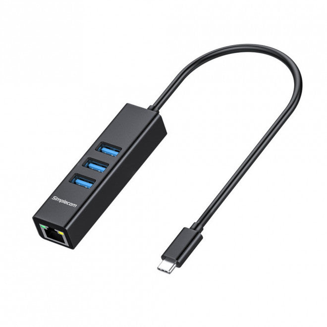 Simplecom CHN421 Black Aluminium USB-C to 3 Port USB HUB with Gigabit Ethernet Adapter - Image 2