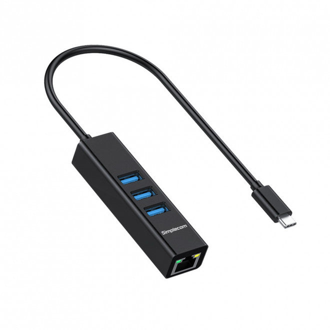 Simplecom CHN421 Black Aluminium USB-C to 3 Port USB HUB with Gigabit Ethernet Adapter - Image 3