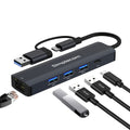 Simplecom CHN436 USB-C and USB-A to 4-Port USB HUB with Gigabit Ethernet Adapter - Image 1
