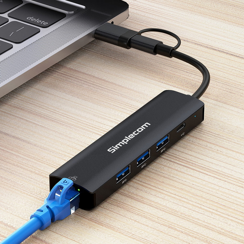 Simplecom CHN436 USB-C and USB-A to 4-Port USB HUB with Gigabit Ethernet Adapter - Image 3