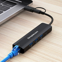 Simplecom CHN436 USB-C and USB-A to 4-Port USB HUB with Gigabit Ethernet Adapter - Image 3