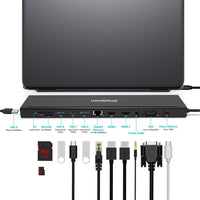 Simplecom CHN622 USB-C 12-in-1 Multiport Docking Station Laptop Stand Dual HDMI + VGA Triple Display Gigabit LAN - Image 3