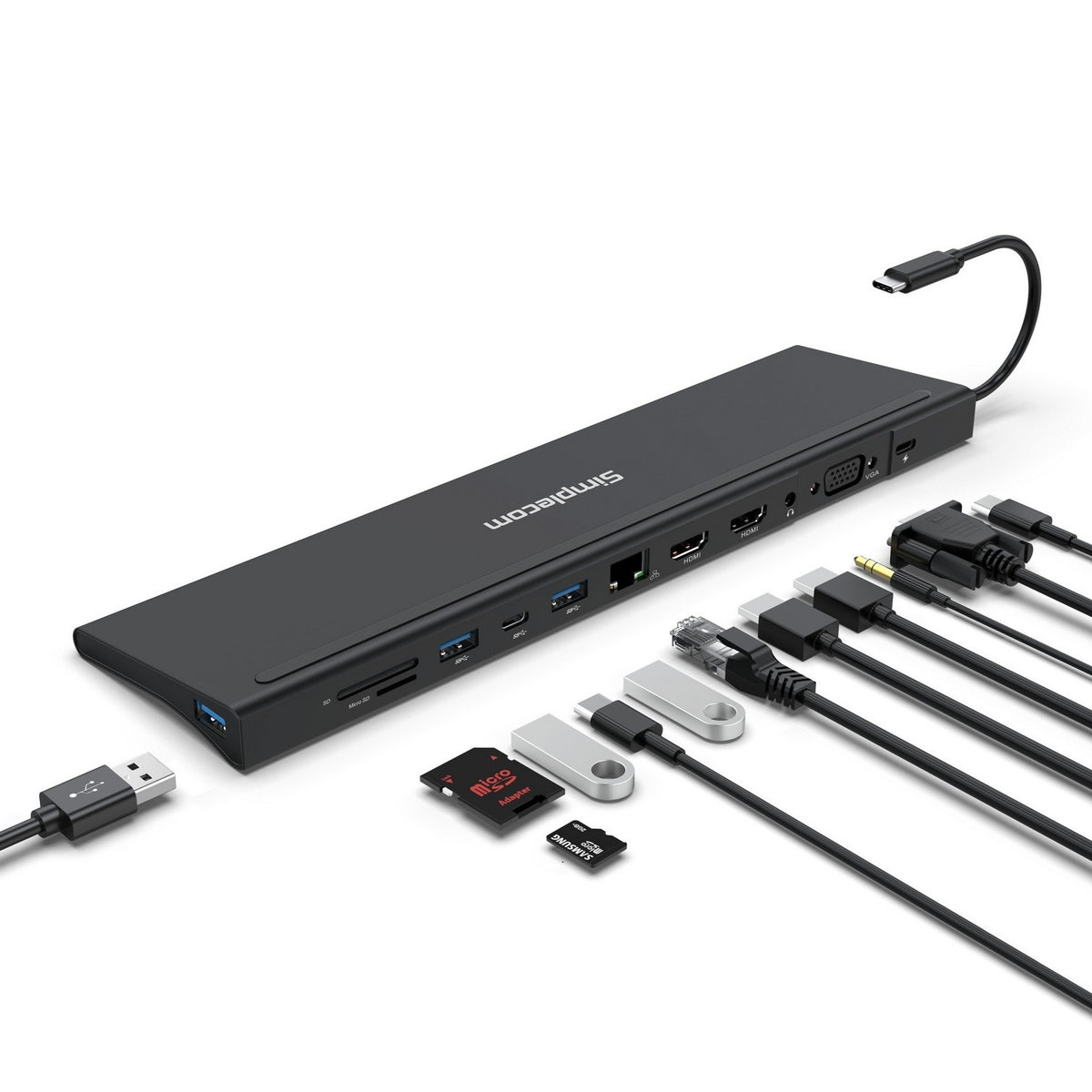 Simplecom CHN622 USB-C 12-in-1 Multiport Docking Station Laptop Stand Dual HDMI + VGA Triple Display Gigabit LAN - Image 1