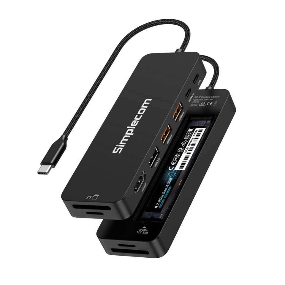 Simplecom CHT595 9-in-1 USB-C Multiport Docking Station with NVMe M.2 Enclosure 2xUSB-A 10Gbps, USB-C 10Gbps, HDMI 2.0 4K@60Hz, SD/MicroSD, PD100W - Image 1
