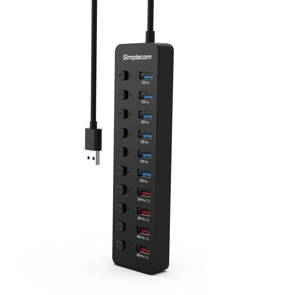 Simplecom CHU810 48W 10-Port USB 3.0 Hub and Charger with Individual Switches 12V/4A Power Adapter BC1.2 Fast Charging - Image 3