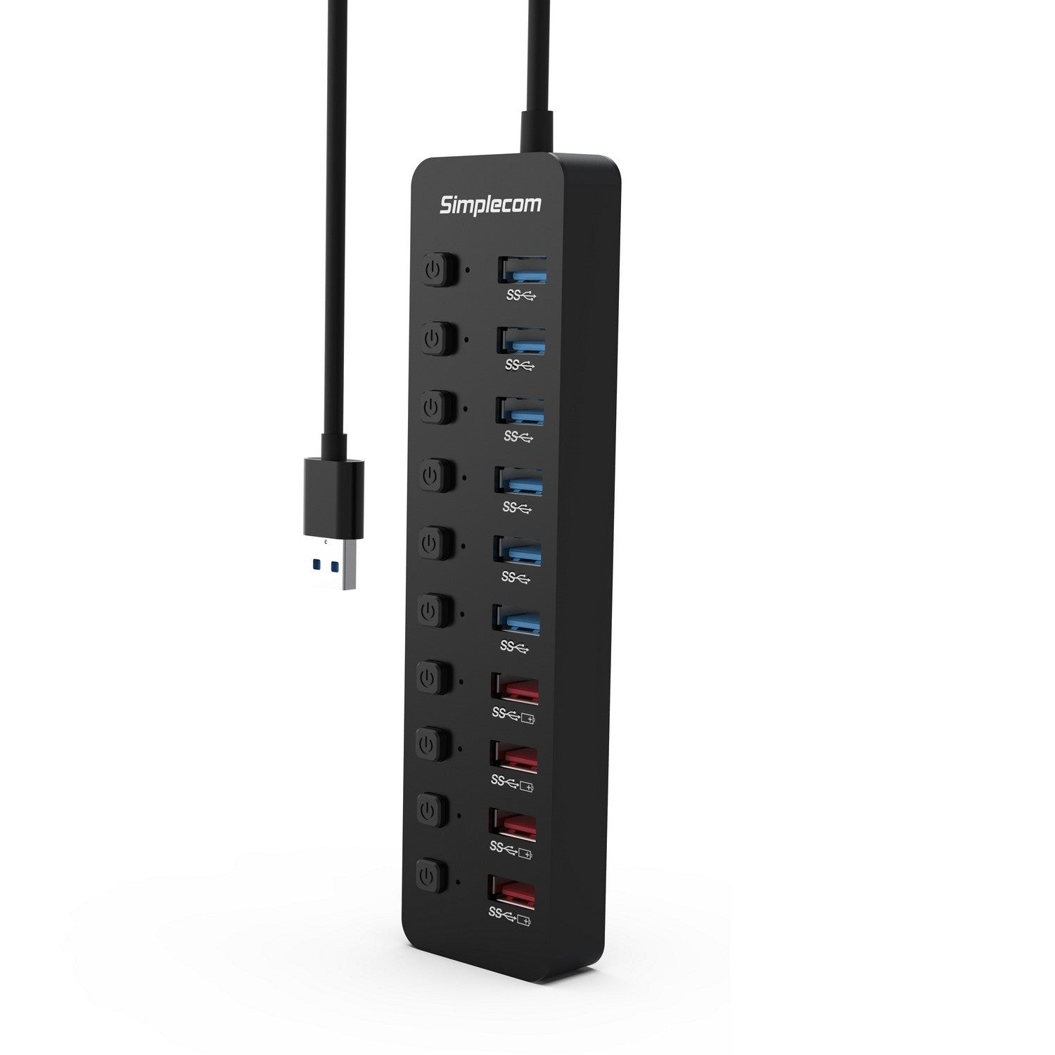 Simplecom CHU810 48W 10-Port USB 3.0 Hub and Charger with Individual Switches 12V/4A Power Adapter BC1.2 Fast Charging - Image 3