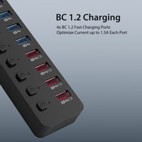 Simplecom CHU810 48W 10-Port USB 3.0 Hub and Charger with Individual Switches 12V/4A Power Adapter BC1.2 Fast Charging - Image 4