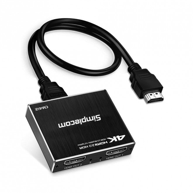 Simplecom CM412 HDMI 2.0 1x2 Splitter 1 IN 2 Out 4K@60Hz HDR10 2 Port HDMI Duplicator - Image 1
