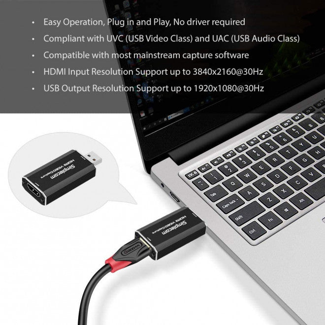 Simplecom DA315 HDMI to USB 2.0 Video Capture Card Full HD 1080p for Live Streaming Recording - Elgato, Atomos Connect - Image 4