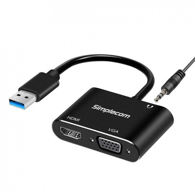 Simplecom DA316A USB to HDMI + VGA Video Card Adapter with 3.5mm Audio - Image 3