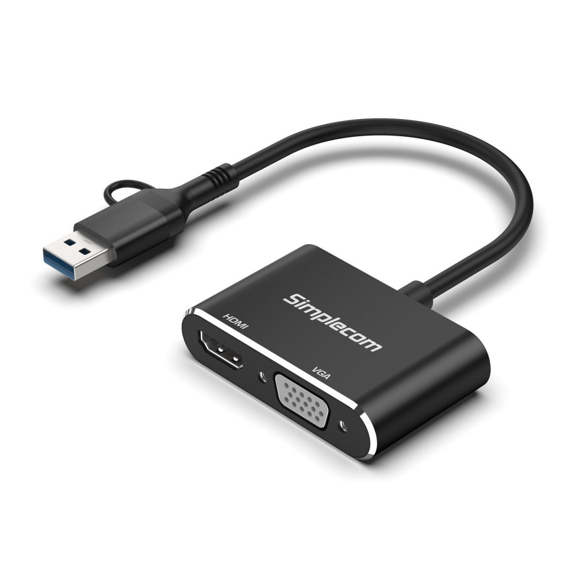 Simplecom DA326C USB 3.0 and USB-C to HDMI + VGA Video Card Adapter Full HD 1080p - Image 1