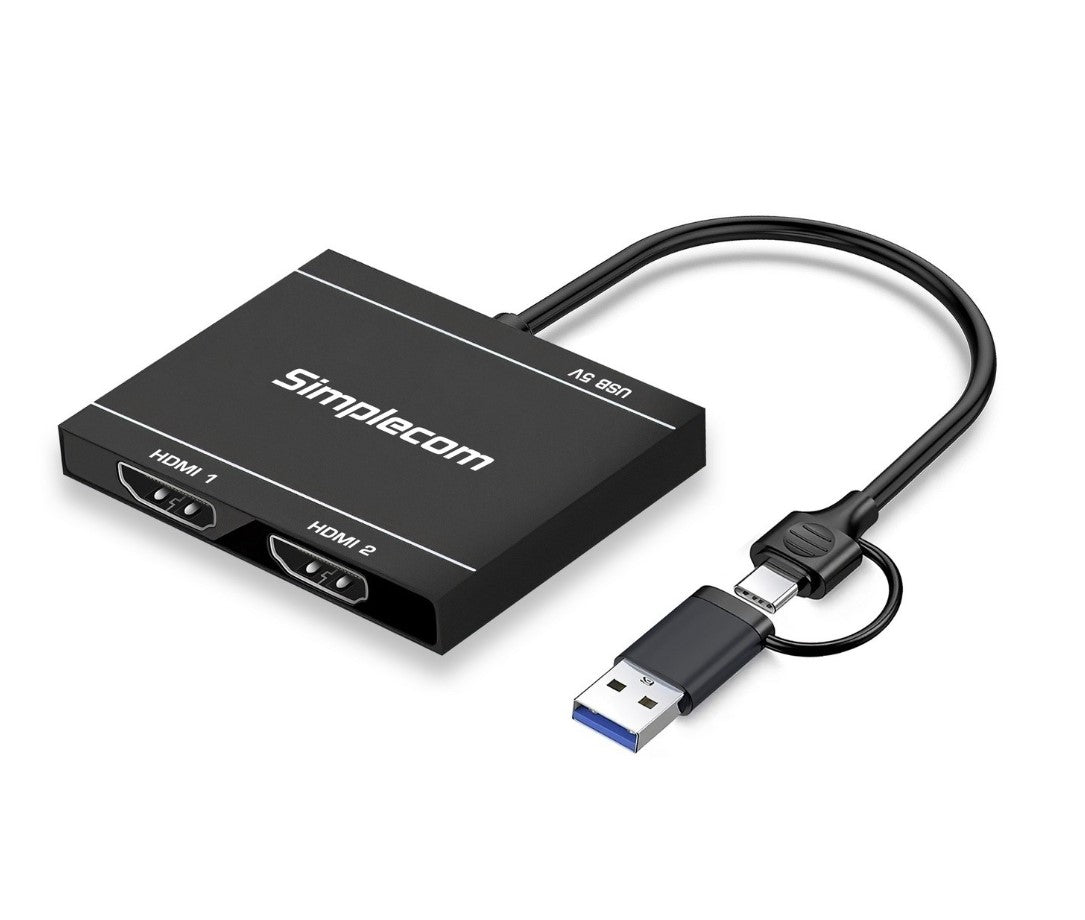 Simplecom DA327 USB 3.0 or USB-C to Dual HDMI Display Adapter for 2x 1080p Extended Screens - Image 1