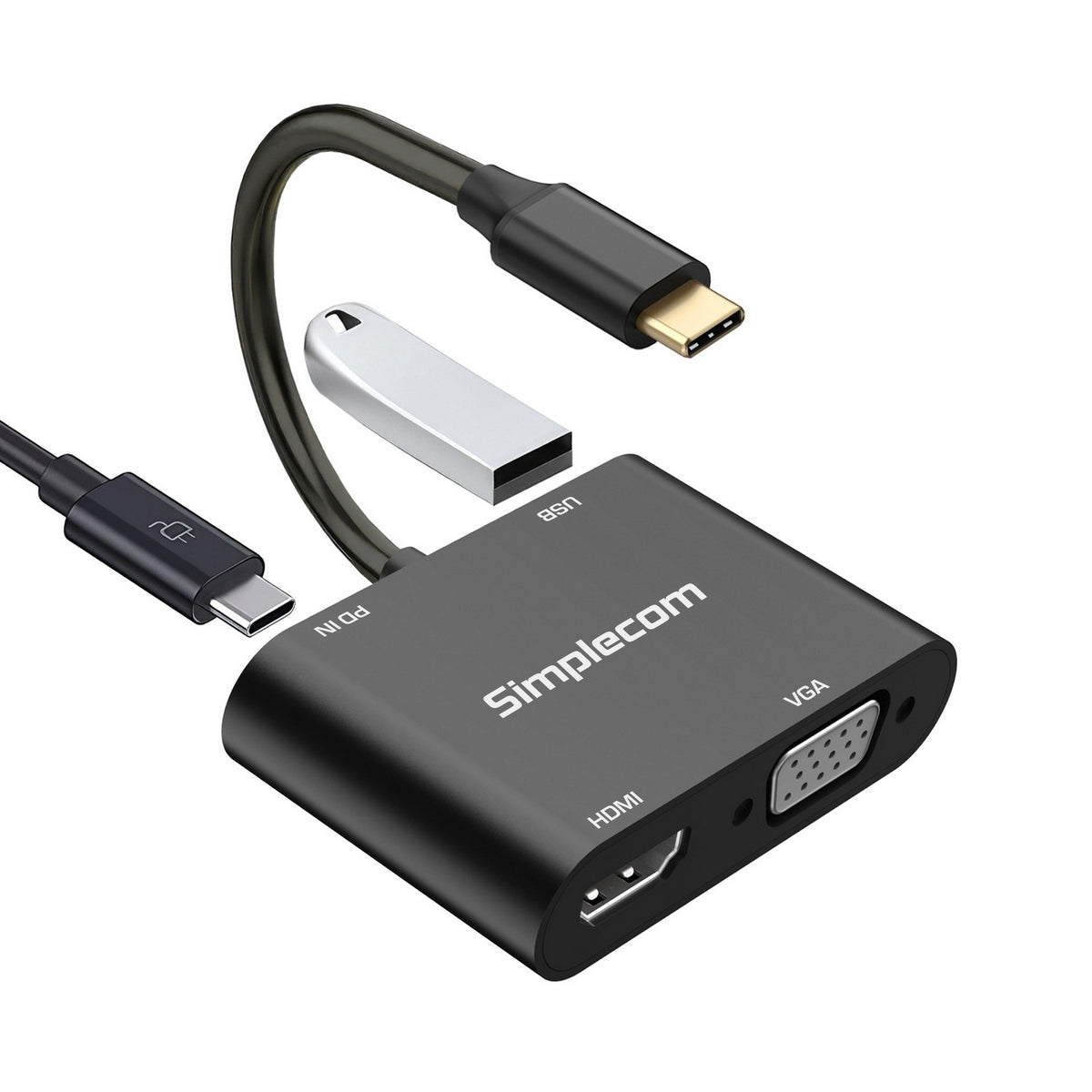 Simplecom DA440 4-in-1 USB-C Multiport Adapter with Power Delivery USB 3.0 VGA HDMI - Image 1