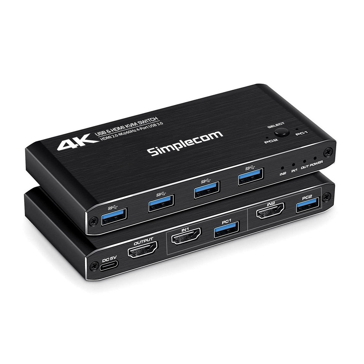 Simplecom KM420 2-Port HDMI KVM Switch HDMI 2.0 4K@60Hz 4-Port USB 3.0 Hub 5Gbps - Image 1