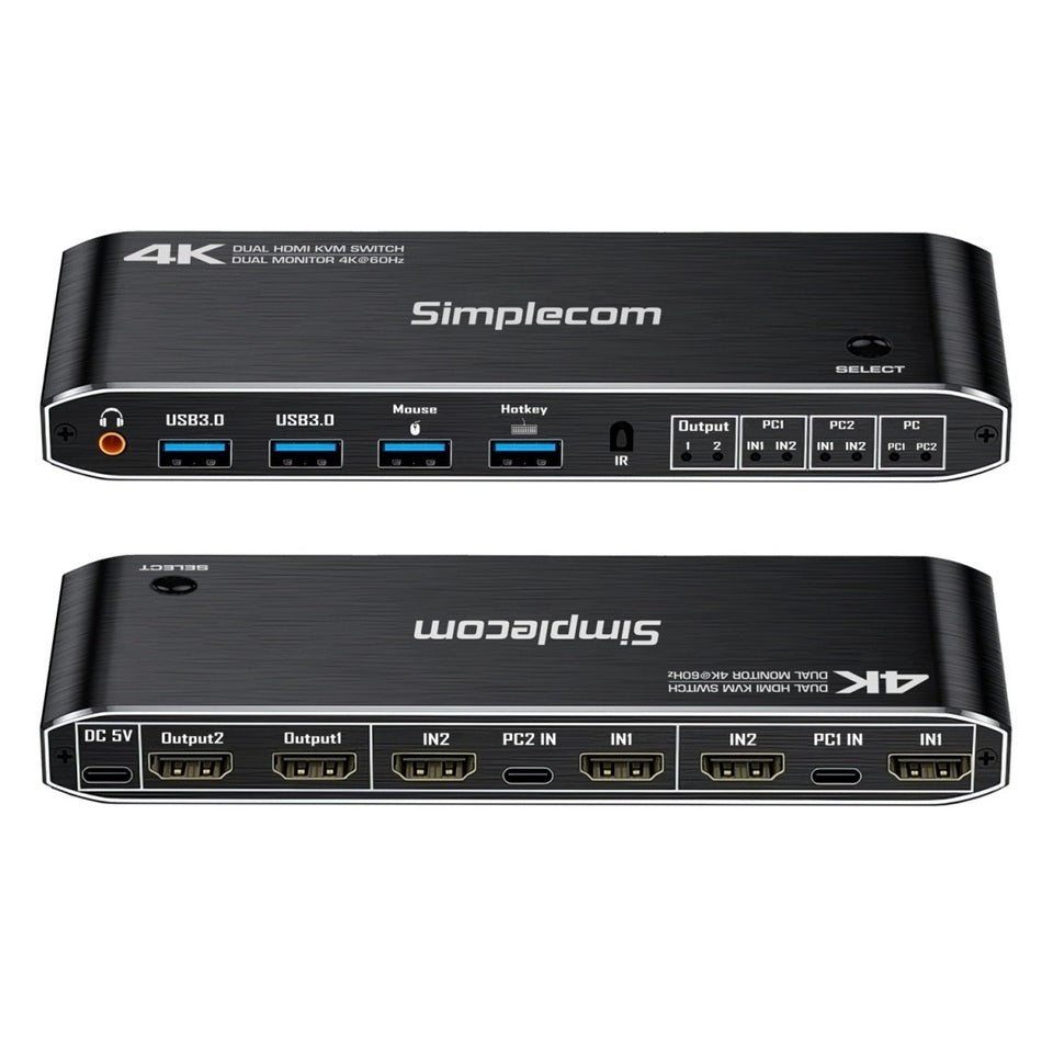 Simplecom KM430 Dual HDMI Monitor KVM Switch for 2 Computers with 4-Port USB Hub 4K@60Hz Keyboard Hotkey - Image 2