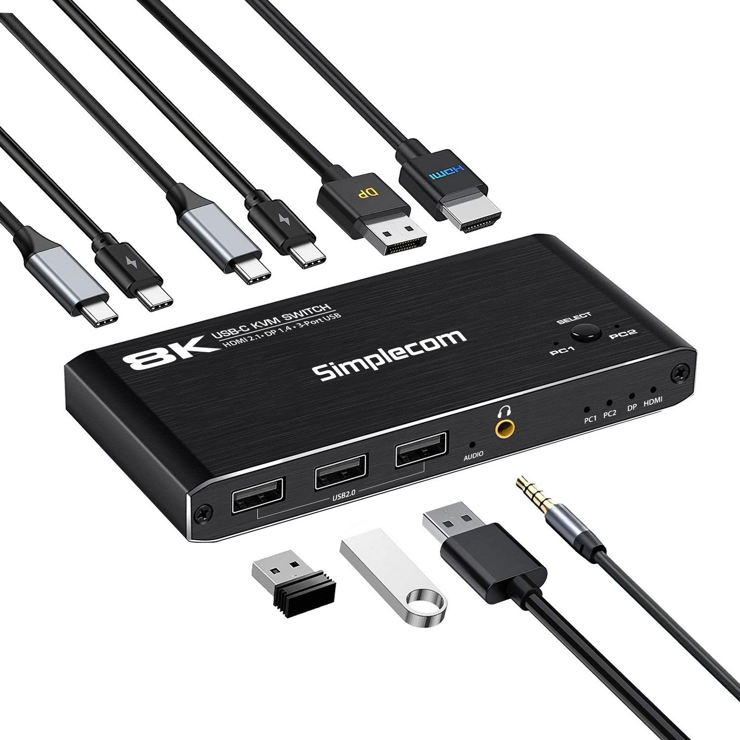 Simplecom KM470 2-Port USB-C KVM Switch 8K Docking Station HDMI 2.1 DP for Laptop Tablet - Image 2
