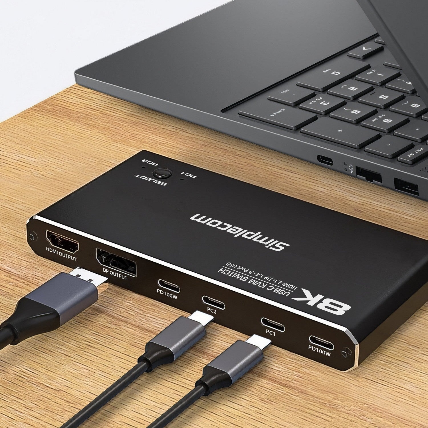 Simplecom KM470 2-Port USB-C KVM Switch 8K Docking Station HDMI 2.1 DP for Laptop Tablet - Image 4