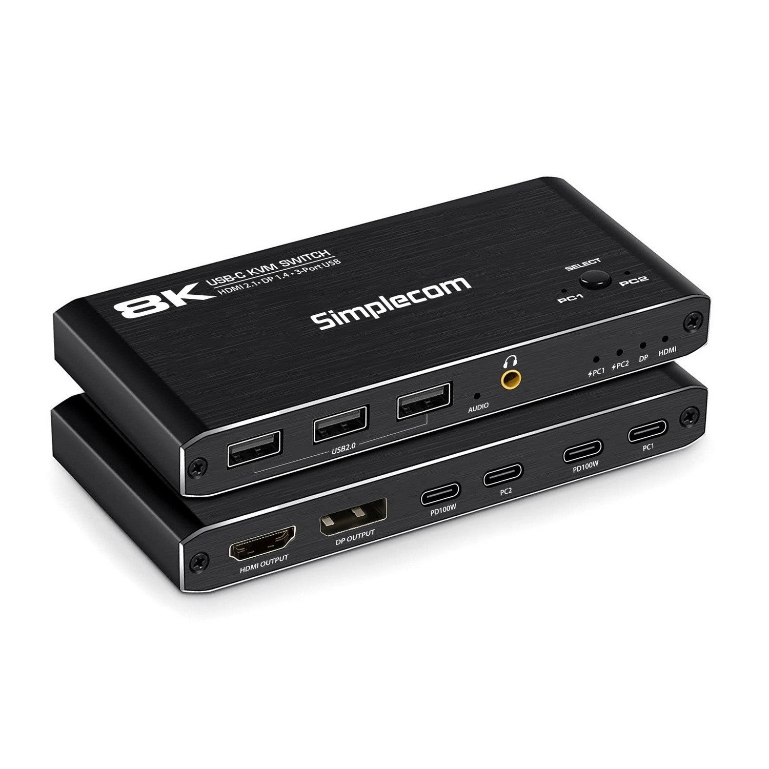 Simplecom KM470 2-Port USB-C KVM Switch 8K Docking Station HDMI 2.1 DP for Laptop Tablet - Image 1