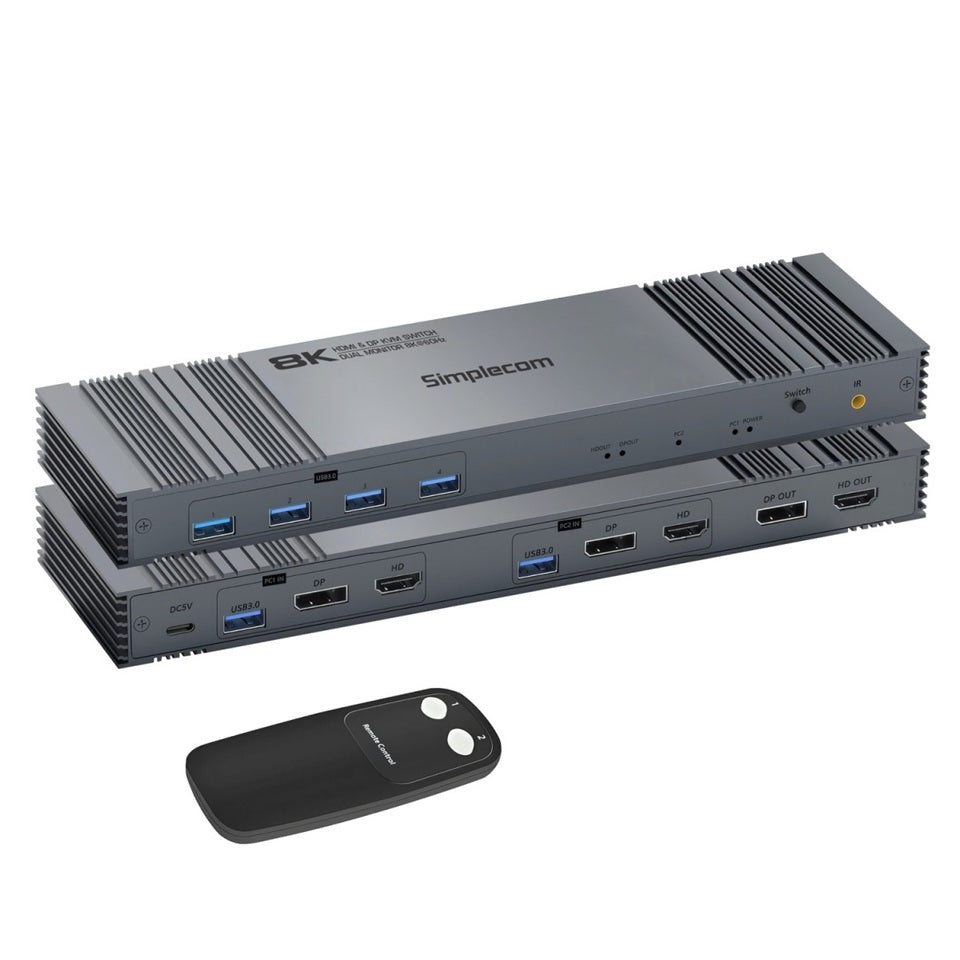 Simplecom KM490 HDMI and DisplayPort Dual Monitor KVM Switch for 2 Computers with 4-Port USB 3.0 Hub 5Gbps 8K@60Hz - Image 5