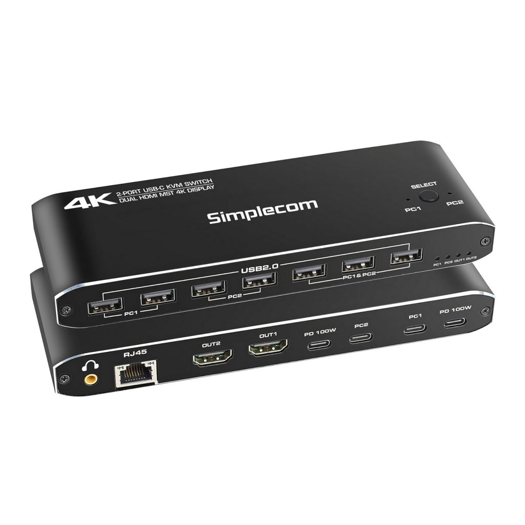 Simplecom KM590 2-Port USB-C Dual 4K HDMI Monitor KVM Switch and Docking Station with Network Sharing - Image 1