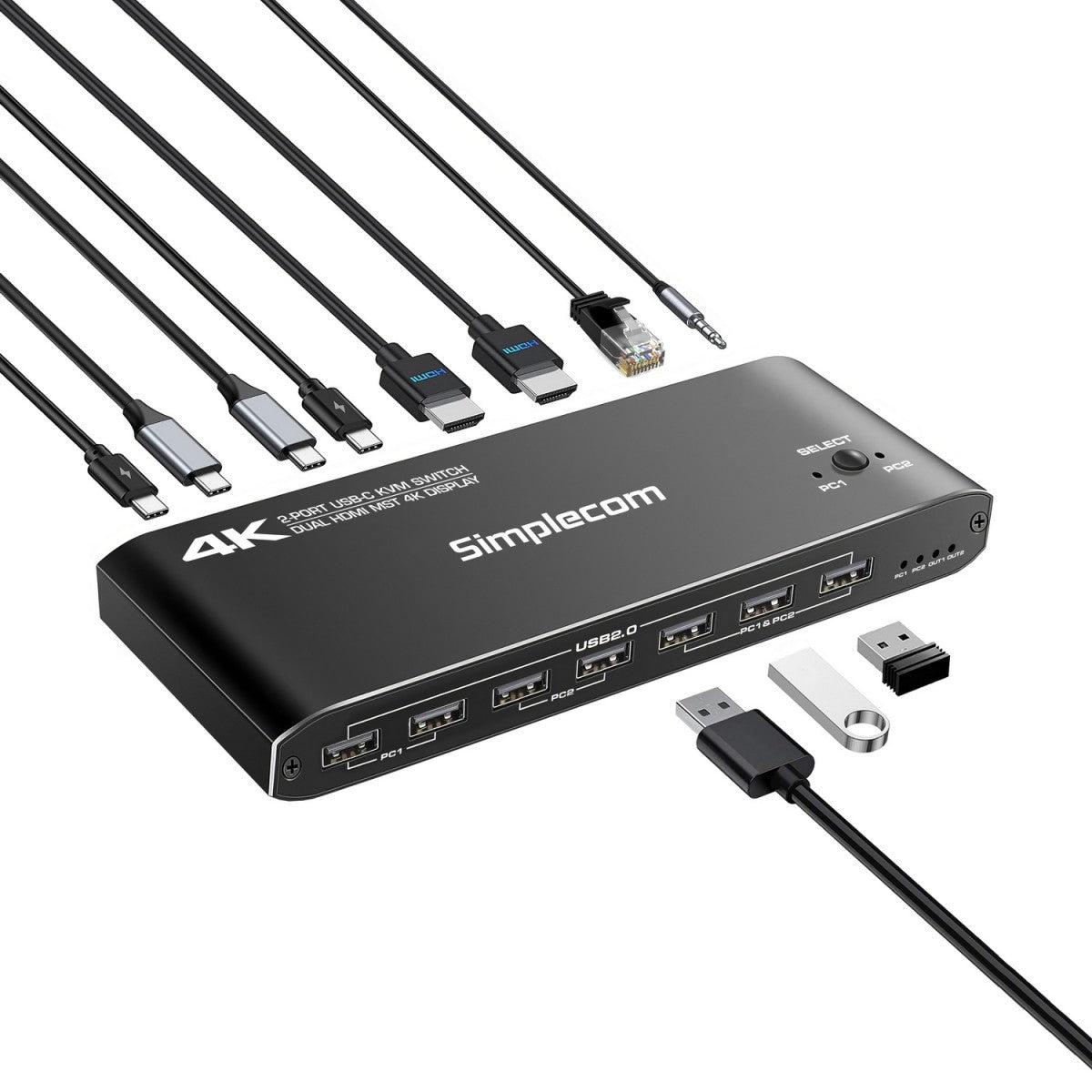 Simplecom KM590 2-Port USB-C Dual 4K HDMI Monitor KVM Switch and Docking Station with Network Sharing - Image 2
