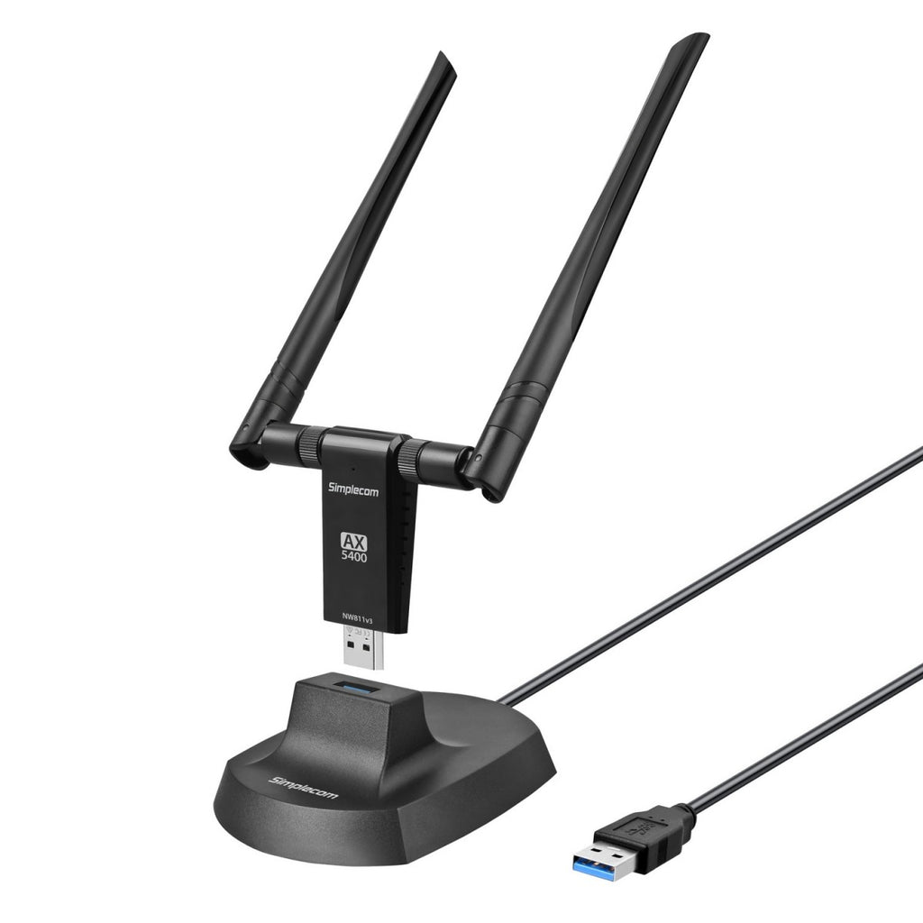 Simplecom NW811v3 AX5400 Tri-Band WiFi 6E USB Adapter with 2x 5dBi High Gain Antennas - Image 1
