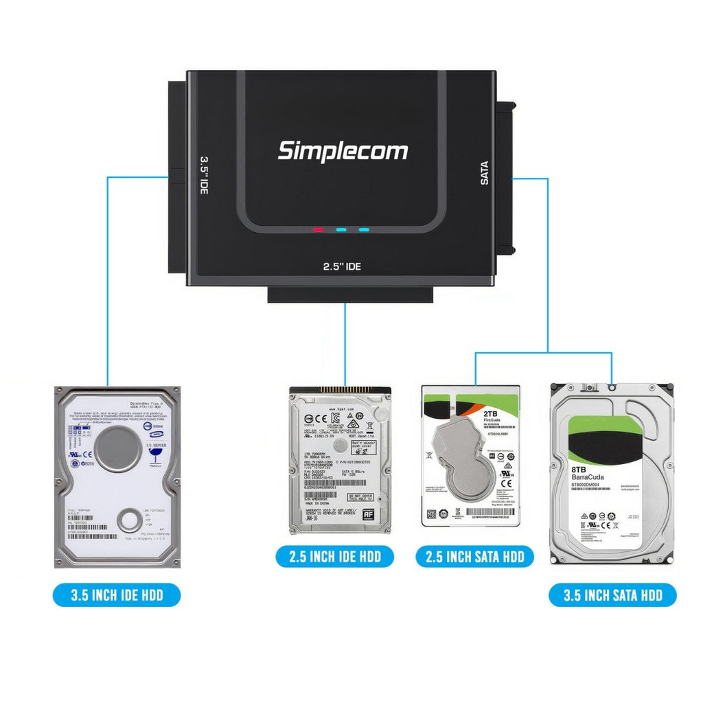 Simplecom SA492C SuperSpeed USB to 2.5", 3.5" & 5.25" SATA/IDE Adapter with Power Supply - Image 2