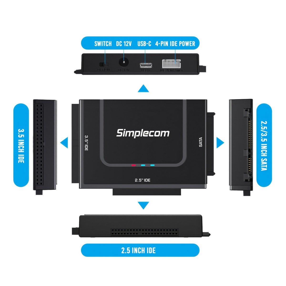 Simplecom SA492C SuperSpeed USB to 2.5", 3.5" & 5.25" SATA/IDE Adapter with Power Supply - Image 3