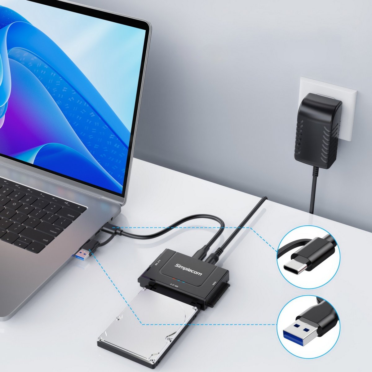 Simplecom SA492C SuperSpeed USB to 2.5", 3.5" & 5.25" SATA/IDE Adapter with Power Supply - Image 4
