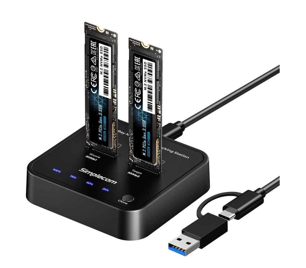 Simplecom SD550v3 USB 3.2 Gen2 to Dual Bay NVMe M.2 SSD Docking Station Duplicator Offline Clone - Image 2