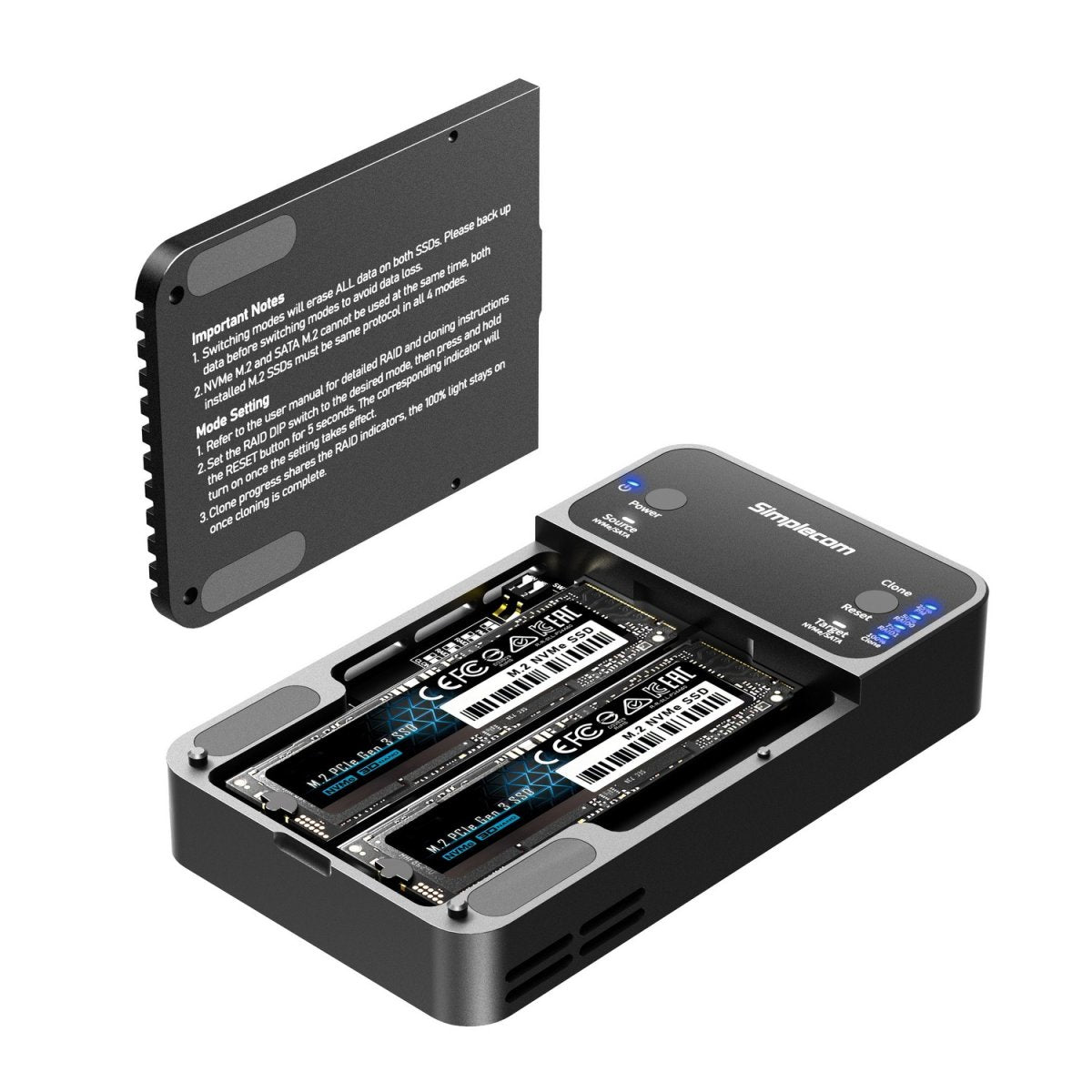 Simplecom SD562 Dual-Bay NVMe/SATA M.2 SSD RAID Enclosure with Offline Clone - Image 2
