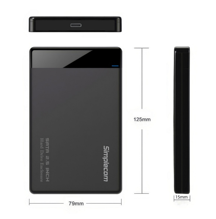 Simplecom SE109 Tool-free 2.5" SATA HDD SSD to USB-C Enclosure USB 3.2 Gen 1 Compatible with 7mm and 9.5mm laptop 2.5" SATA HDD/SSD - Image 3