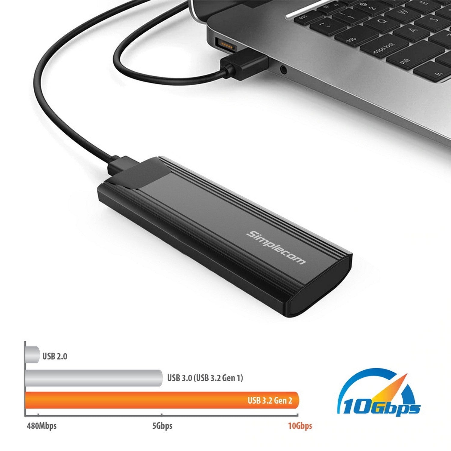 Simplecom SE504v2 NVMe / SATA Dual Protocol M.2 SSD USB-C Enclosure Tool-Free USB 3.2 Gen 2 10Gbps - Image 4