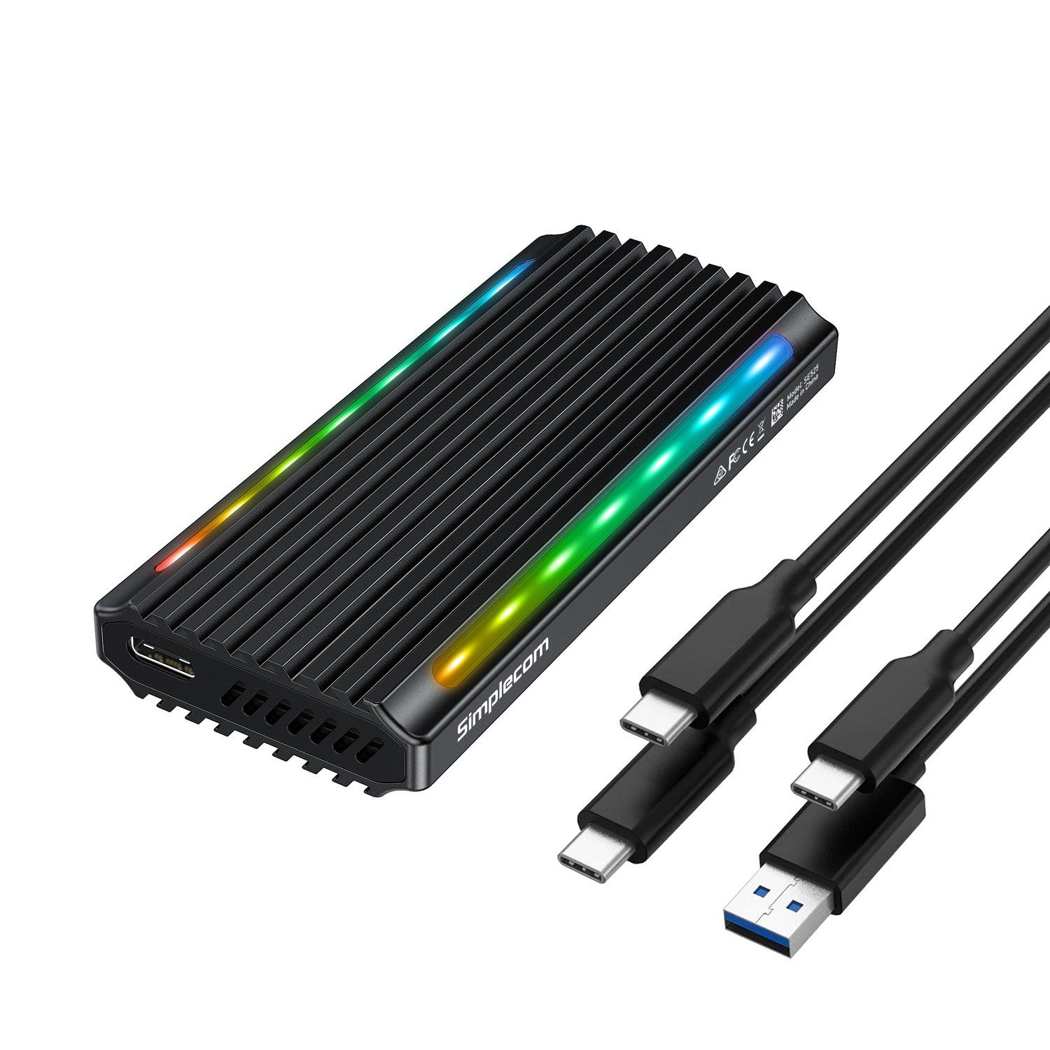 Simplecom SE525 NVMe / SATA M.2 SSD USB-C Enclosure with RGB Light USB 3.2 Gen 2 10Gbps - Image 1