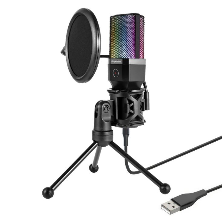 Simplecom UM650 USB Cardioid Condenser Microphone Gaming RGB Lights with Tripod & Pop Filter - Image 3