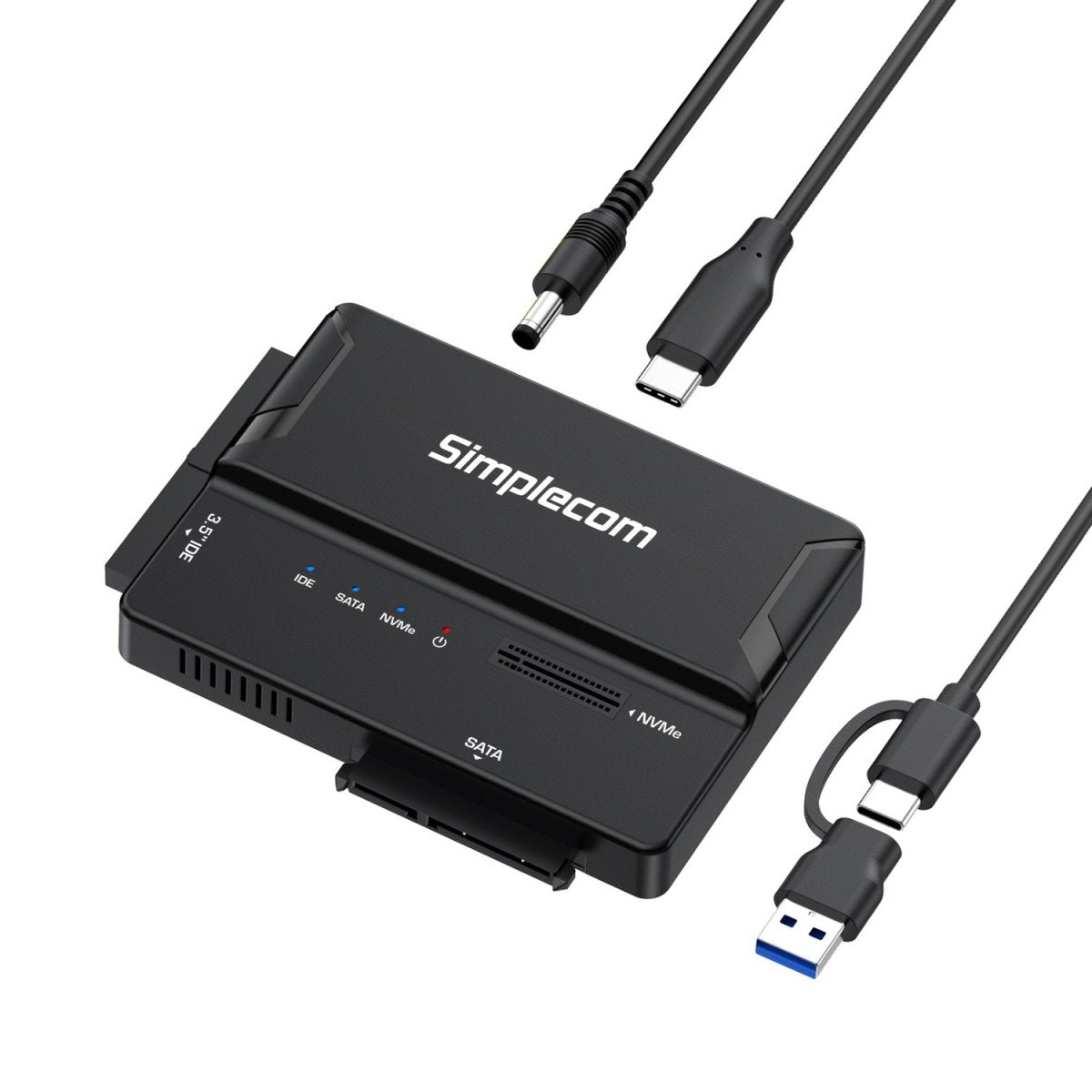 Simplecom SA539 USB to M.2/SATA/IDE 3-IN-1 Adapter for 2.5"/3.5" HDD & NVMe M.2 SSD with Power Supply - Image 1