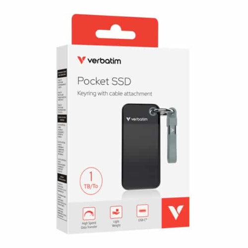 Verbatim 1TB Pocket SSD USB 3.2 Gen 2 1TB Black Grey. Convenient Keyring cable holder. Compact, Rugged. Ultra Lightweight Performance 58g Portable B - Image 1