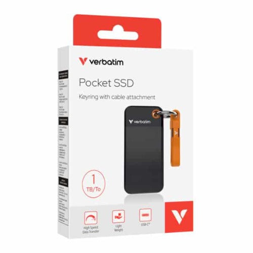 Verbatim 1TB Pocket SSD USB 3.2 Gen 2 1TB Black Orange Convenient Keyring cable holder. Compact, Rugged. Ultra Lightweight Performance 58g Portable B - Image 1