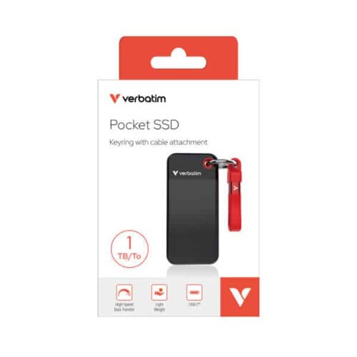 Verbatim 1TB Pocket SSD USB 3.2 Gen 2 1TB Black Red Convenient Keyring cable holder. Compact, Rugged. Ultra Lightweight Performance 58g Portable B - Image 1
