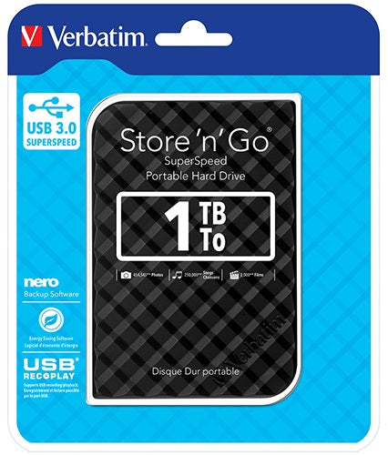 Verbatim 1TB 2.5" USB 3.0 Black Store'n'Go HDD Grid Design, Ultra Portable, High Speed & Capacity. Backup and Store + Nero Backup Software - Image 2