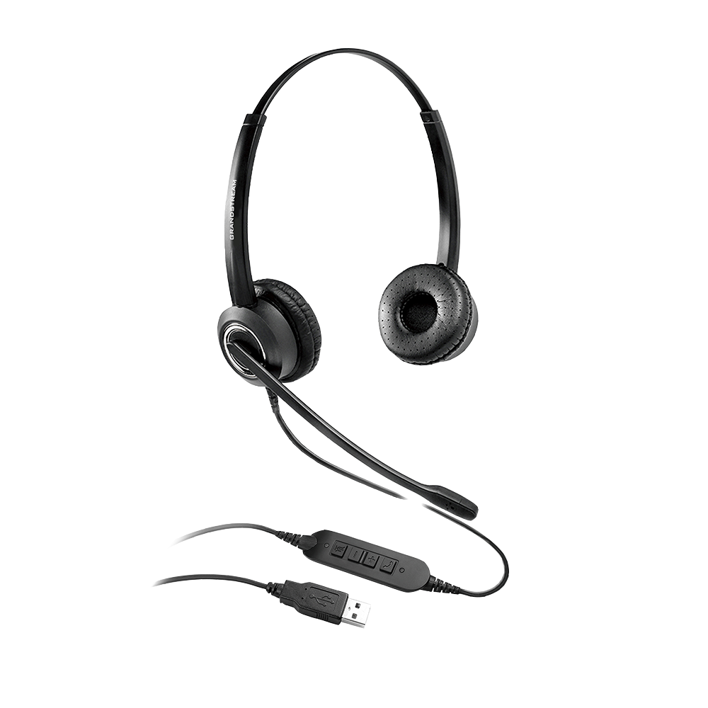 Grandstream GUV3000 Dual Ear USB Headset, Noise Canceling Microphone, HD Audio, 2m USB Cable, Suits Teams, Zoom, 3CX, Inline Controls - Image 1